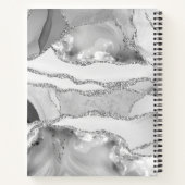 Carnet Glam Silver Grey Agate Géode Monogramme Nom du scr (Dos)