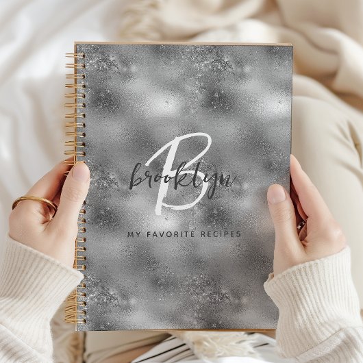 Carnet Glam Silver Monogram Recipe Book