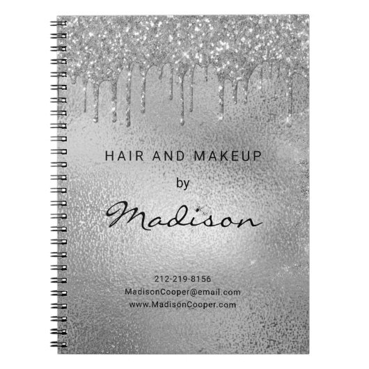 Carnet Glam Silver Parties scintillant en métal Cheveux e (Devant)