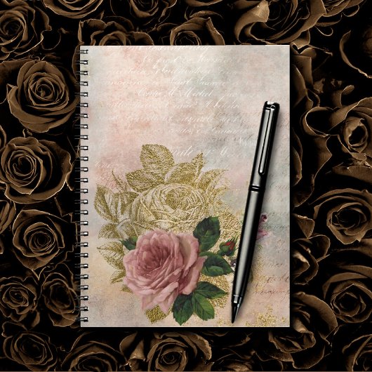Carnet Glam Steampunk | Rose rose et or Rustique Floral