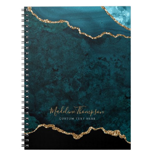 Carnet Glam Turquoise Velvet Agate Géode Gold Script (Devant)