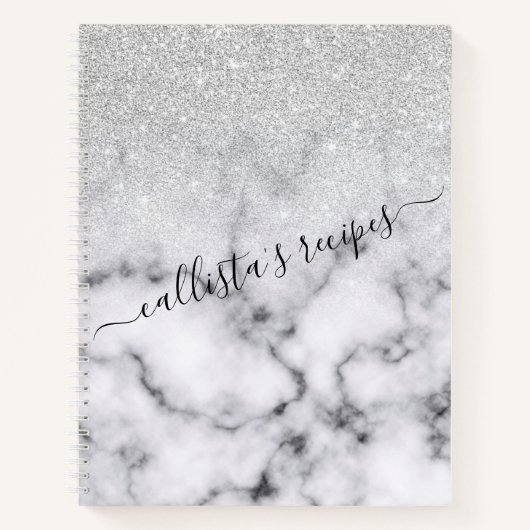 Carnet Glamorous Silver White Glitter Marble Gradient (Devant)