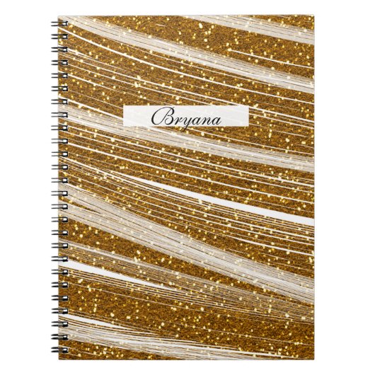 Carnet Glamour Chic à Paillettes Dorées et Blanc (Devant)