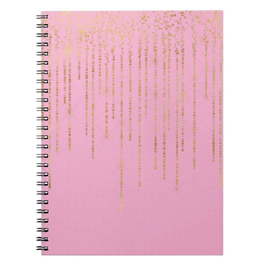 Carnet Glamour or rose Confettis Rayures Points (Devant)