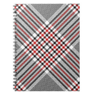 Carnet Glen plaid motif. Noir, rouge, blanc goudron trans