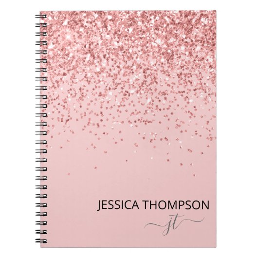Carnet Glitter Blush Pink Simple Girly Monogram (Devant)
