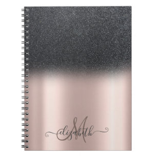 Carnet Glitter ombre noir Cool Monogram or rose
