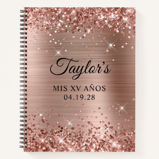 Carnet Glitter Rose Gold Foil Mis XV Anos Invité (Devant)