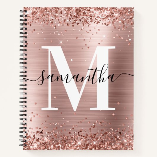 Carnet Glitter Rose Gold Foil Signature moderne Monogramm (Devant)
