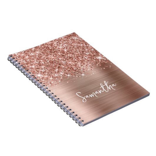 Carnet Glitter Rose Gold Glam Nom du script (Côté Droit)
