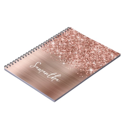 Carnet Glitter Rose Gold Glam Nom du script (Côté gauche)