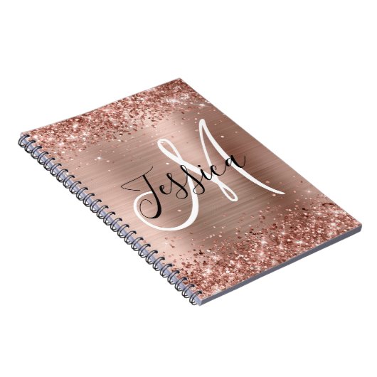 Carnet Glitter Rose or huile noir et blanc Monogramme (Côté Droit)