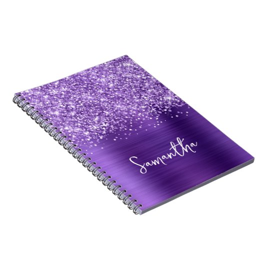 Carnet Glittery Amethyst Purple Glam Nom du script (Côté Droit)