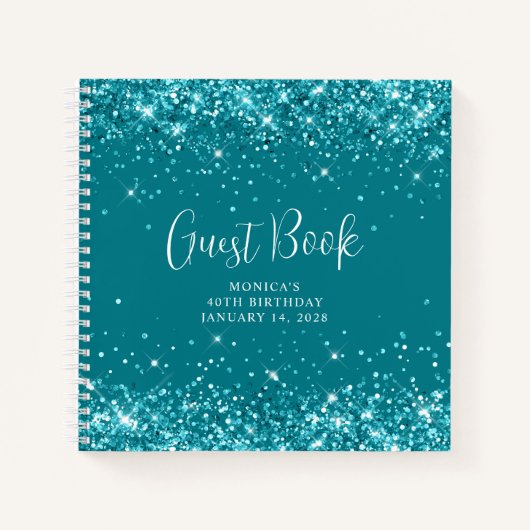 Carnet Glittery Dark Turquoise 40e anniversaire invité (Devant)