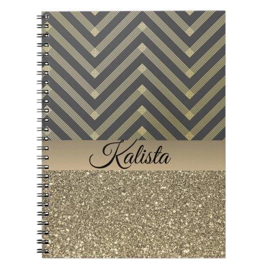 Carnet Glittery Gold et Black Chevron (Devant)
