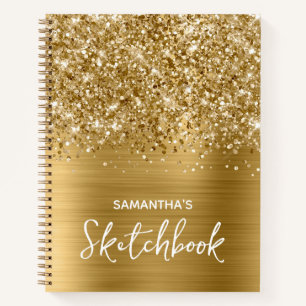 Carnet Glittery Gold Glam Sketbook avec nom