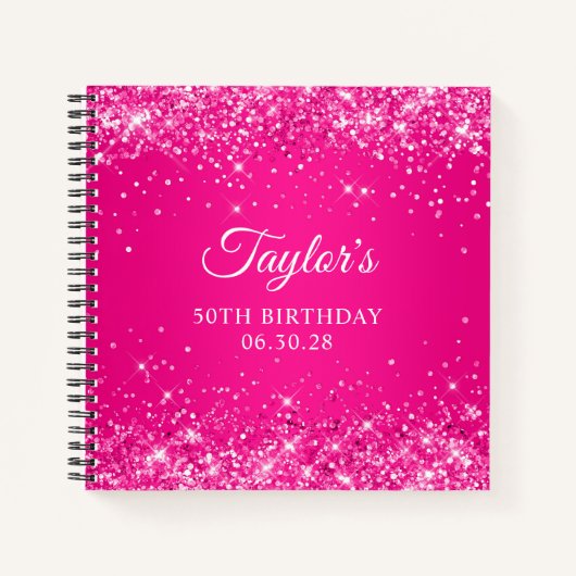 Carnet Glittery Hot Pink Ombre 50e anniversaire invité (Devant)