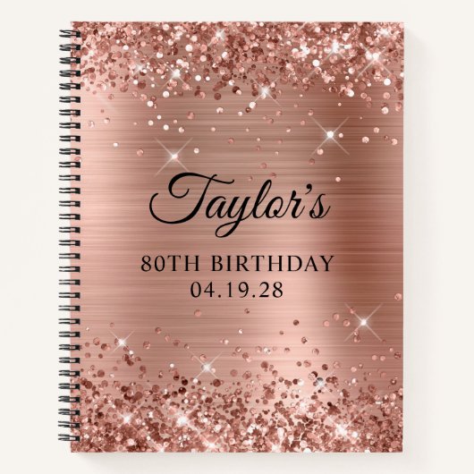 Carnet Glittery Rose Gold Foil 80e anniversaire invité (Devant)