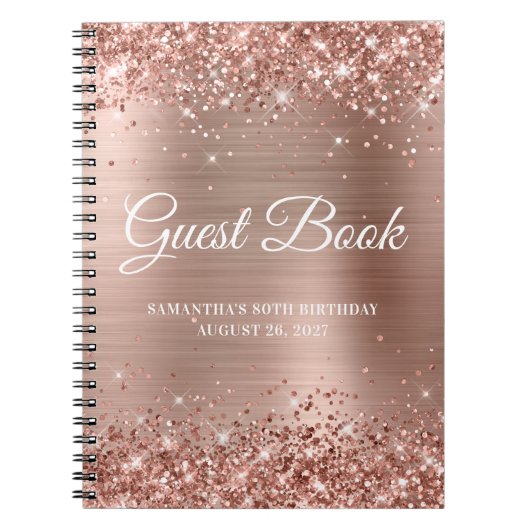 Carnet Glittery Rose Gold Foil 80th Birthday Guestbook (Devant)