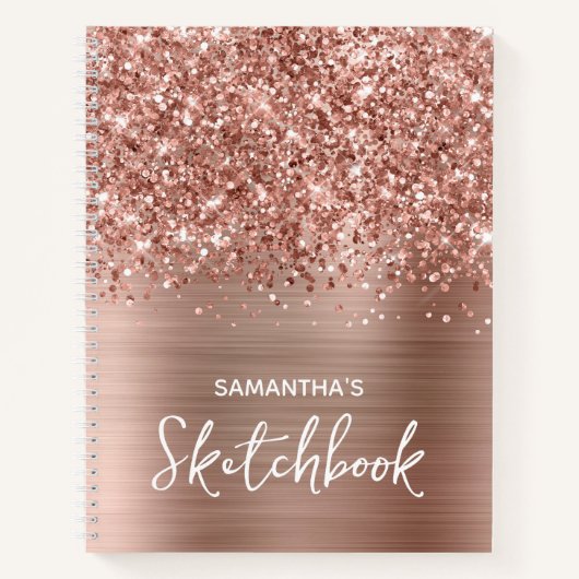 Carnet Glittery Rose Gold Glam Sketbook avec nom (Devant)