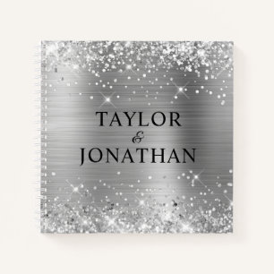 Carnet Glittery Silver Foil Bride & Groom Mariage invité