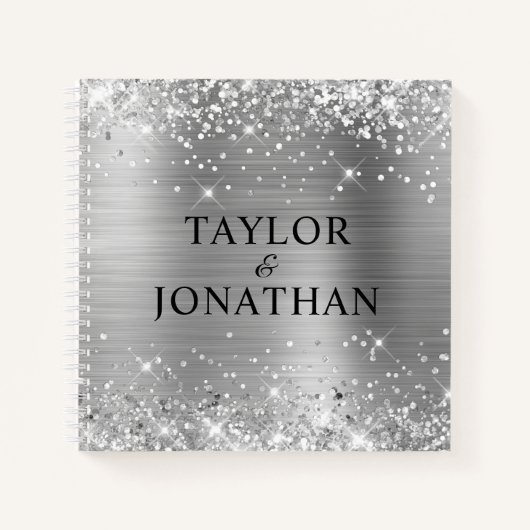 Carnet Glittery Silver Foil Bride & Groom Mariage invité (Devant)