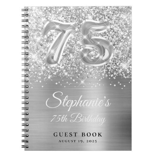 Carnet Glittery Silver Glam 75th Birthday Guestbook (Devant)