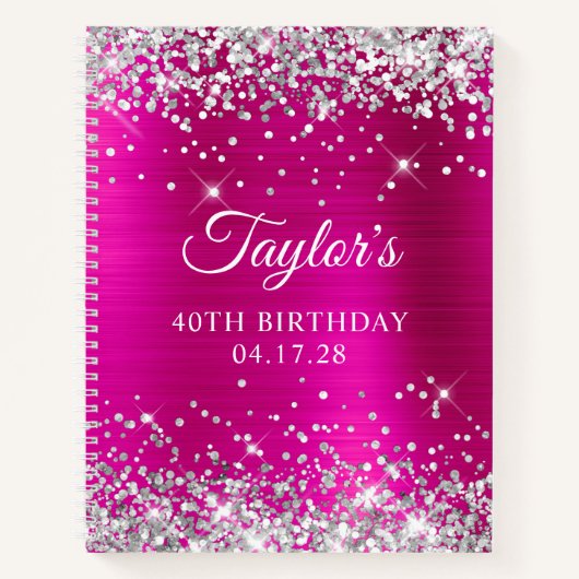 Carnet Glittery Silver Hot Pink Foil 40e anniversaire (Devant)