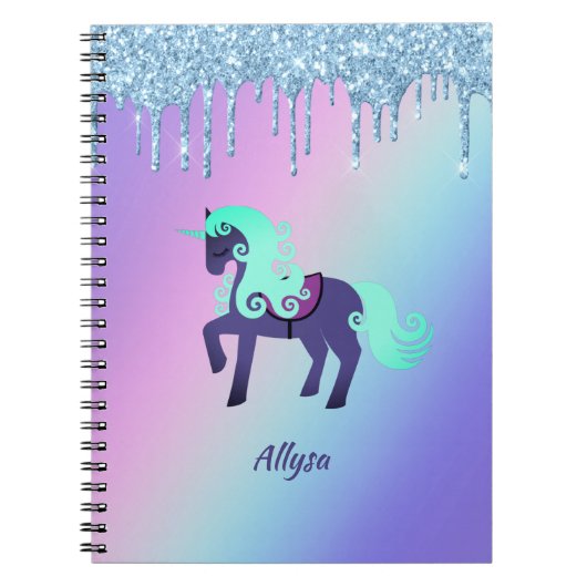 Carnet Glittery Unicorn avec Rainbow Pastel Arrière - pla (Devant)