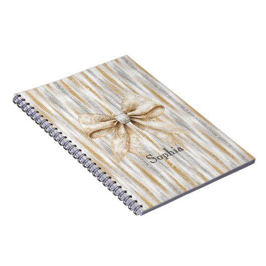 Carnet Glitzy Silver Gold Stripes Cream Bow (Côté Droit)