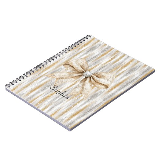 Carnet Glitzy Silver Gold Stripes Cream Bow (Côté gauche)