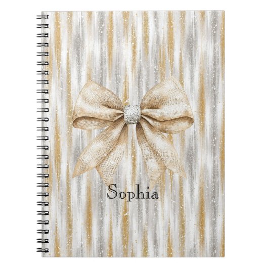 Carnet Glitzy Silver Gold Stripes Cream Bow (Devant)