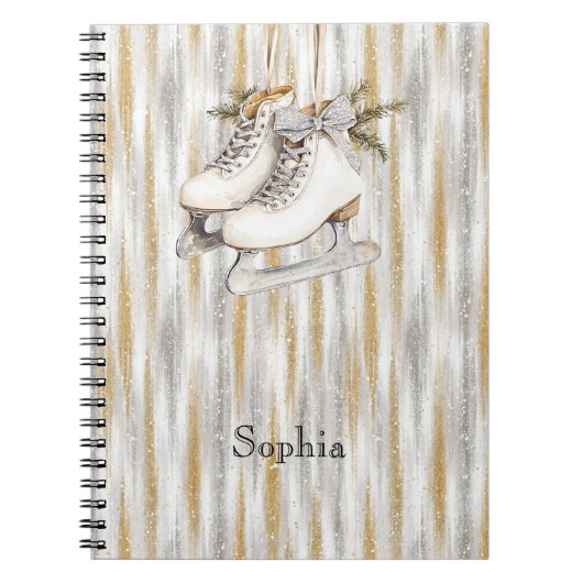 Carnet Glitzy Silver Gold Stripes White Ice Skate (Devant)