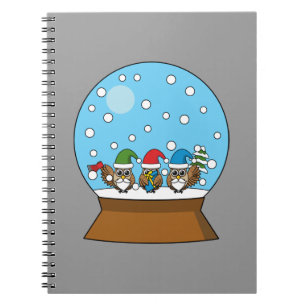 Carnet Globe des neiges avec trois Chouettes Gnomes