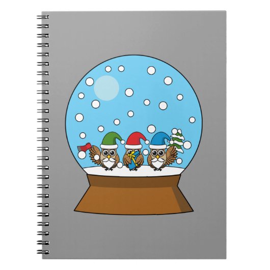 Carnet Globe des neiges avec trois Chouettes Gnomes (Devant)