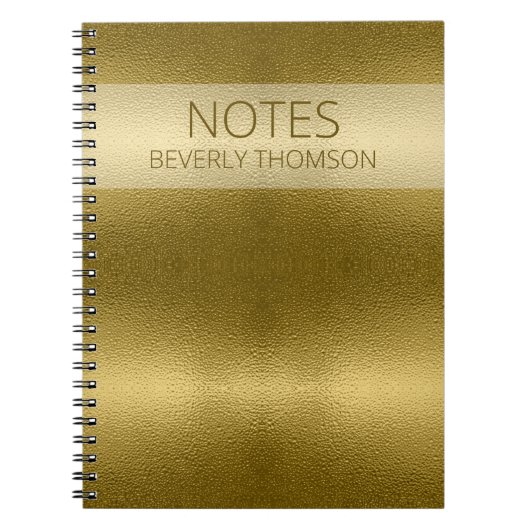 Carnet Glossy Gold Metal Texture Nom Customisé (Devant)
