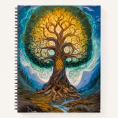 Carnet Glowing Gold Blue Yggdrasil Fantasy Tree Art (Devant)