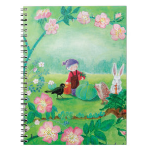 Carnet Gnome jardiner, Blackbird, Hérisson et lapin blanc