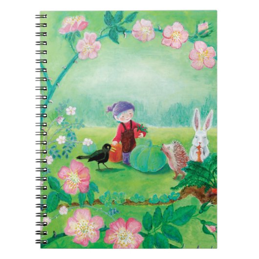 Carnet Gnome jardiner, Blackbird, Hérisson et lapin blanc (Devant)