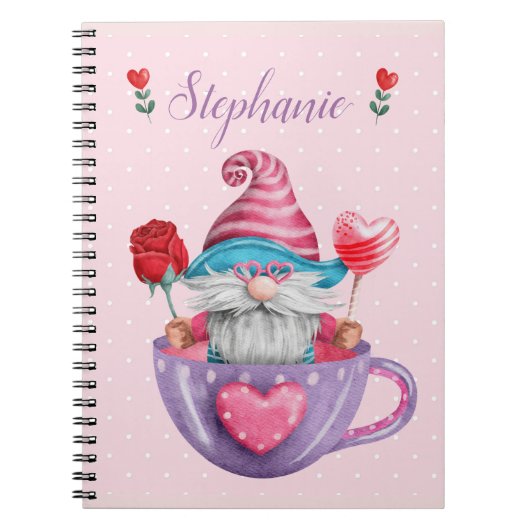 Carnet Gnome Whimsical dans les Coeurs et Fleurs de la Co (Devant)