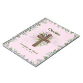 Carnet Goddaughter CONFIRMATION Pink Greenery Cross (Côté gauche)