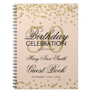 Carnet Gold 50th Birthday Guest Book Confetti Blush Pink