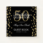 Carnet Gold 50th Birthday Guestbook Confetti Black<br><div class="desc">Un élégant 50th Birthday Party modèle de livre d'hôtes avec Gold Parties scintillant Confetti sur le design noir et facile à customiser texte.</div>