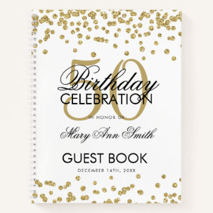 Carnet Gold 50th Birthday Guestbook Confetti Blanc