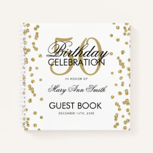 Carnet Gold 50th Birthday Guestbook Confetti Blanc