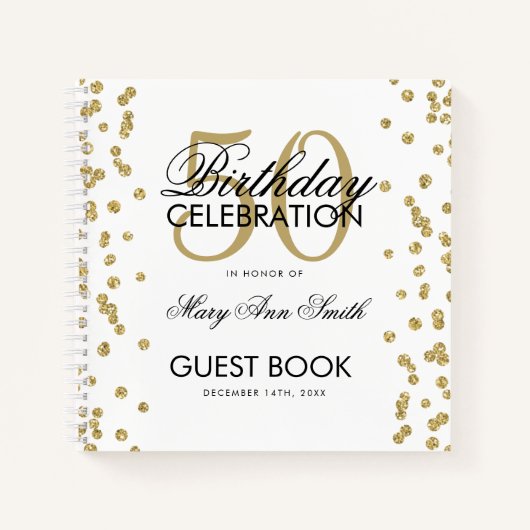 Carnet Gold 50th Birthday Guestbook Confetti Blanc (Devant)