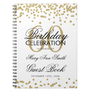 Carnet Gold 60th Birthday Guest Book Confetti