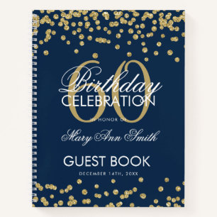 Carnet Gold 60th Birthday Guestbook Confetti Navy Blue