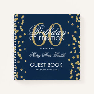 Carnet Gold 60th Birthday Guestbook Confetti Navy Blue