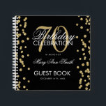 Carnet Gold 70th Birthday Guestbook Confetti Black<br><div class="desc">Un élégant 70e anniversaire modèle de livres d'hôtes avec Gold Parties scintillant Confetti sur le design noir et facile à customiser texte.</div>
